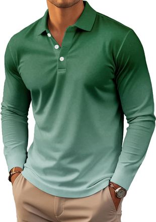 Generic Casual Long Sleeve Polo Shirts for Men 2025 Long Sleeve Gradient Color Pullover Tops (UK, Alpha, XXL, Regular, Regular, 6)