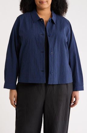 Eileen Fisher Classic Seersucker Shirt Jacket in Deep Dive at Nordstrom, Size 1X