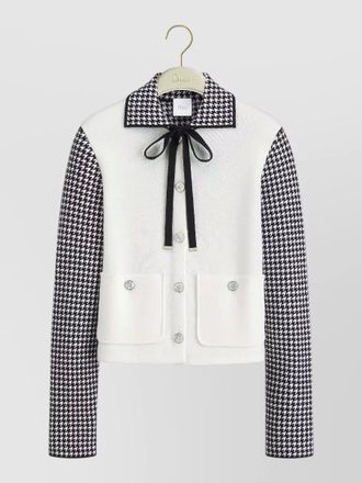Dior knit jacket houndstooth long sleeves pockets
