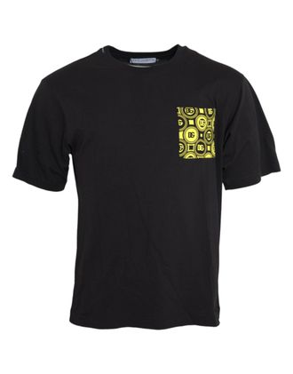Dolce & Gabbana Mens Black Printed Pocket Cotton Crewneck T-Shirt