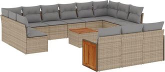 vidaXL Set Sof&aacute;s De Jard&iacute;n 14 Pzas Con Cojines Rat&aacute;n Sint&eacute;tico Beige Vidaxl