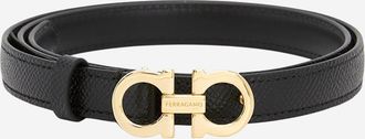 Ferragamo Black Golden Buckle Reversible Textured Belt