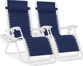 Best Choice Products Set of 2 Zero Gravity Lounge Chair Recliners for Patio, Pool w/ Cup Holder Tray