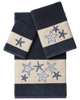 Linum Home Textiles Lydia Turkish Cotton 3Pc Embellished Towel Set