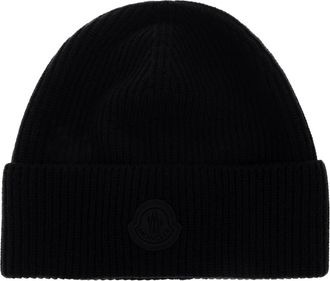 Moncler Logo Wol Muts - Heren - Hoeden - Zwart - ONE Size - Wol - Accessoires