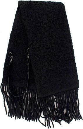 Max Mara Black Fleeced Scarf with Leather Strap