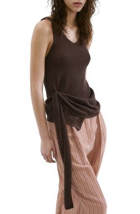 Mango Asymmetric Drape Sash Knit Top in Chocolate at Nordstrom, Size X-Small