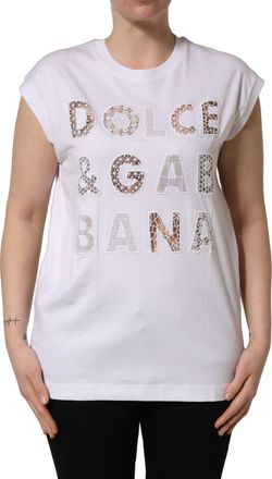 Dolce & Gabbana Womens White Logo Round Neck Sleeveless T-Shirt Cotton