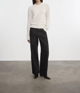 Enza Costa Cashmere Easy Long Sleeve Crew Top In Chalk
