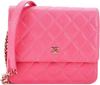 Chanel Borsa a tracolla squadrata in pelle Caviar trapuntata con catena - Rosa