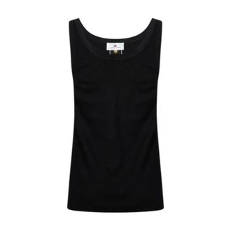 Elisabetta Franchi Sleeveless Tops, female, Black, Size: 2XL Knit Fabric Top with Shiny Viscose Bands