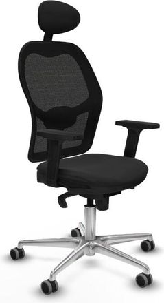 Piqueras y Crespo Jorquera Sincro Malla Negra Similpiel Negro Brazos 2d Base Aluminio Cabecero Fijo Ruedas 65mm Engomada