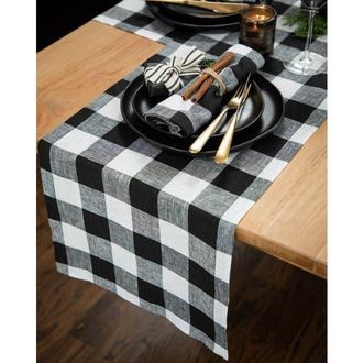 Solino Home Linen Table Runner for Dining Table, Holiday and Everyday Table Decor - Buffalo Check in Black And White at Nordstrom, Size Xx-Large