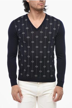 Gucci Wool E Nylon Iconic-Pattern V-Neck Sweater size S