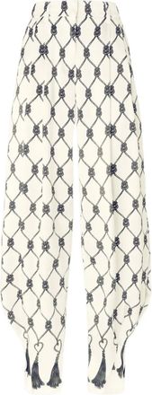 Genny Broek met geknoopt patroon - Wit