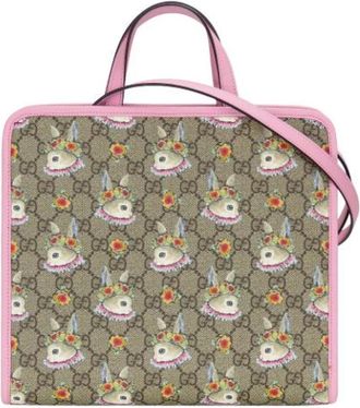 Gucci Pre-owned Handbags, female, Pink, Size: ONE SIZE Pre-owned GG Supreme Canvas Tote Bag