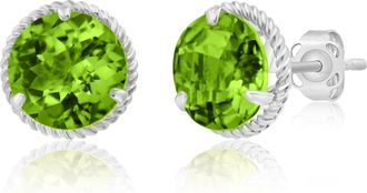 MAX + STONE 14k Yellow or White Gold 8mm Roped Halo Gemstone Round Stud Earrings