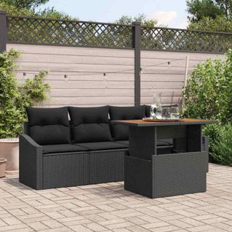 vidaXL Vidaxl - Conjunto De Sof&aacute; De Jard&iacute;n Con Coj&iacute;n 5 Pcs Negro Polirat&aacute;n