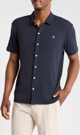 Original Penguin Jacquard Short Sleeve Button-Front Shirt in Dark Sapphire at Nordstrom Rack, Size Xx-Large