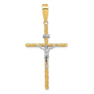 Diamond2Deal 14k Yellow Gold and White Rhodium and Textured INRI Crucifix Cross Pendant