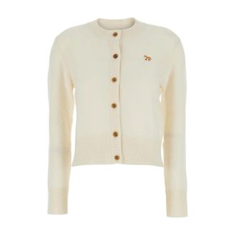 Maison Kitsun&eacute; Truien & Vesten, Dames, Beige, M, Baby Fox Lambswool Cardigan Sweaters