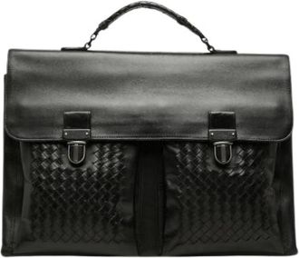 Bottega Veneta Pre-owned Intrecciato Leren Aktetas - Heren - Vintage Handtas - Zwart - ONE Size - Leer - Vintage