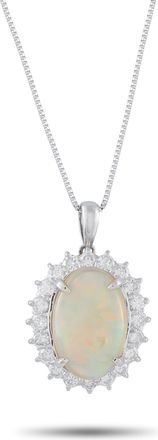 Luxury Bazaar Platinum 1.10ct Diamond and Opal Pendant Necklace MF19-041026