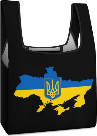 Generic Ukraine Flag Map Reusable Shopping Bags Lightweight Foldable Grocery Bag Polyester Washable Tote Bag