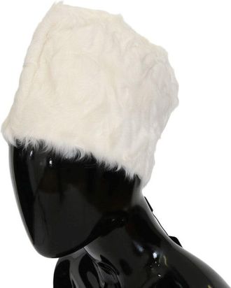Dolce & Gabbana Womens White Xiangao Lamb Fur Beanie Accessory