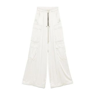 Rick Owens Broeken, Dames, Wit, S, Satijn, Cargo Wide Leg Broek