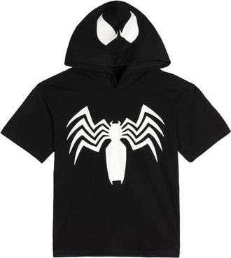 MARVEL Spider-Man Venom Cosplay Hooded T-Shirt in Venom Midnight Black at Nordstrom, Size Xx-Large