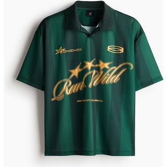 H&M Loose Fit Football Shirt in Dark Green/run Wild at Nordstrom, Size Xx-Large