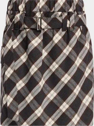 Brunello Cucinelli Wool-Blend Belted Plaid Skirt