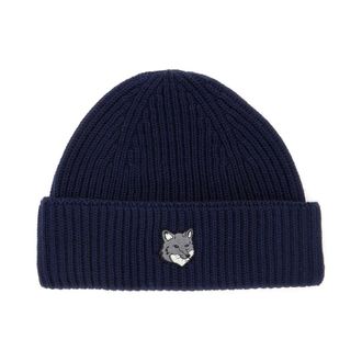 Maison Kitsun&eacute; Accessoires, Heren, Blauw, ONE Size, Wol, Fox Head Large Beanie