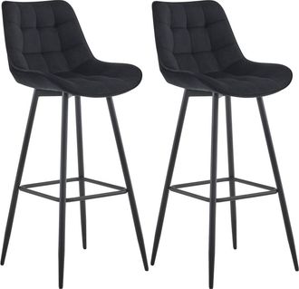 Clp Set de 2 taburete de bar con reposapi&eacute;s en terciopelo negro