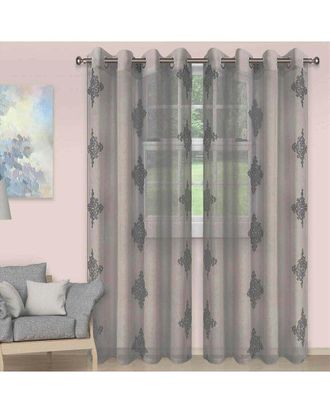 Superior 52X96 Embroidered Damask Sheer Grommet 2Pc Curtain Panel Set