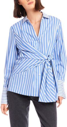 Fifteen Twenty Reese Stripe Tie Waist Button-Up Shirt in Blue Stripe at Nordstrom, Size Small