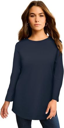 Roaman's Plus Size Ultimate Cotton Crewneck Long Sleeve Tee in Navy at Nordstrom, Size 6X