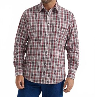 Wrangler Mens Wrinkle Resist Long Sleeve Classic Fit Snap Shirt In Syrah Red Plaid