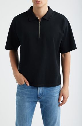 Frame Denim Half Zip Polo in Black at Nordstrom, Size Xx-Large