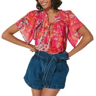 Cleobella Ayaz Short Sleeve Blouse In Hibiscus