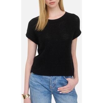Blu Pepper Open Knit Short Sleeve Sweater in Black at Nordstrom Rack, Size Medium