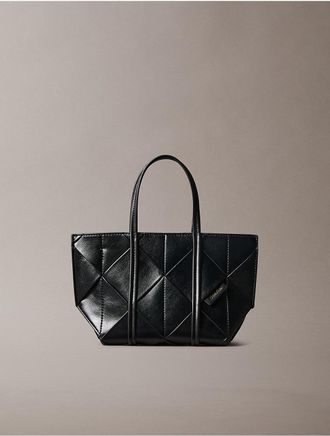 Calvin Klein Womens Woven Mini Tote Crossbody Bag - Black