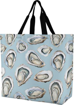 Generic Oysters Food Tote Bag Reusable Grocery Shopping Bags Large Travel One Shoulder Handbag for Picnic Work