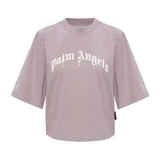Palm Angels T-Shirts, female, Purple, Size: S Curved Logo Boxy T-Shirt