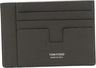 Tom Ford Soft Grain Leather T Line Oversize Card Holder - Heren - Portefeuilles - Grijs - ONE Size - Leer - Accessoires