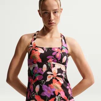 Nike Womens Swim Square Neck Tank Topini in Black | NESSG318-001