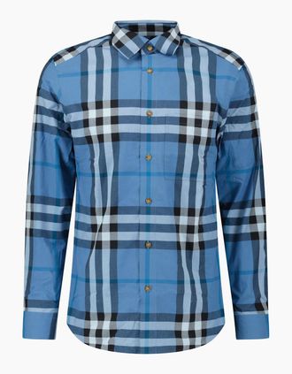 Burberry Mens Burberry Claverdon Check Shirt in Blue Jade - Size: 38/Regular