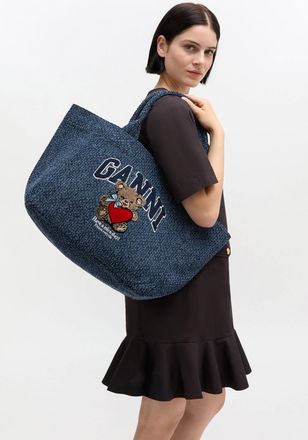 Ganni Navy Denim Medium Bear Tote