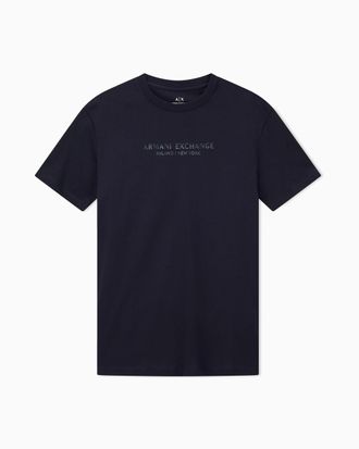 A|X Armani Exchange Mens Short-Sleeved Front Milano New York Logo Lettering T-Shirt, deep Navy, L